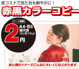 激安コピー.comでは赤黒カラーコピーA5・B6を業界最安値の1枚1.5円で提供しております。